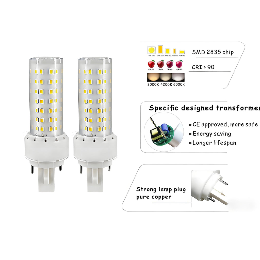 G24 LED Bulb 10W 1000LM 6000K Cool White | 2-Pin PLC Plug-in | CFL Replacement | Pack of 2