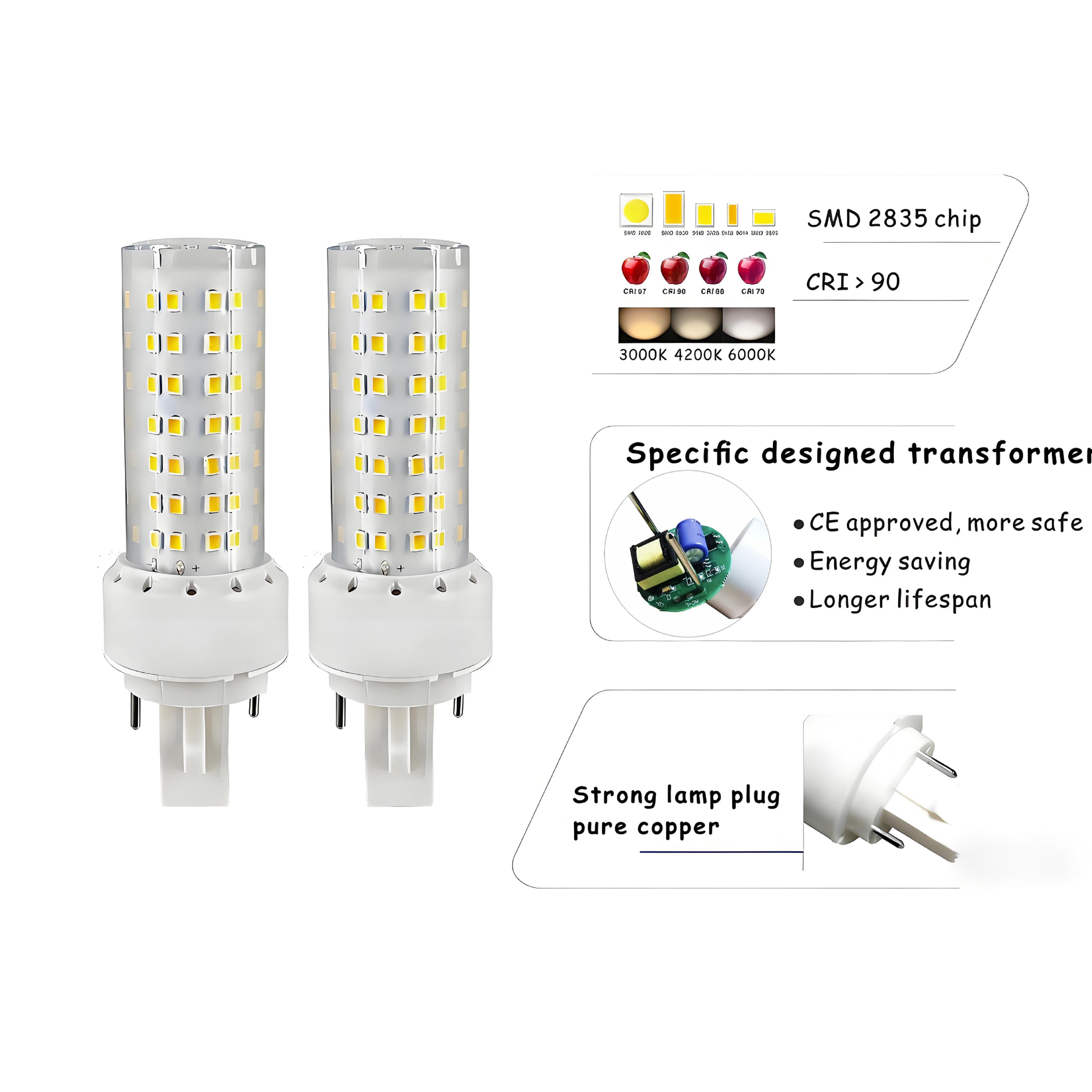 G24 LED Bulb 10W 1000LM 6000K Cool White | 2-Pin PLC Plug-in | CFL Replacement | Pack of 2